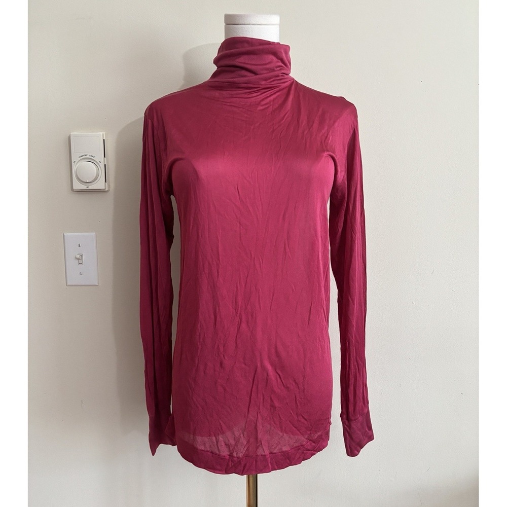Vintage LLBean Medium Semi Sheer 100% Silk Turtleneck Top Base Layer Pink